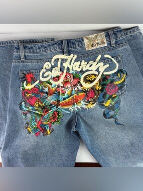 Ed Hardy NWOT Multi Tattoo Painted Seat Jeans